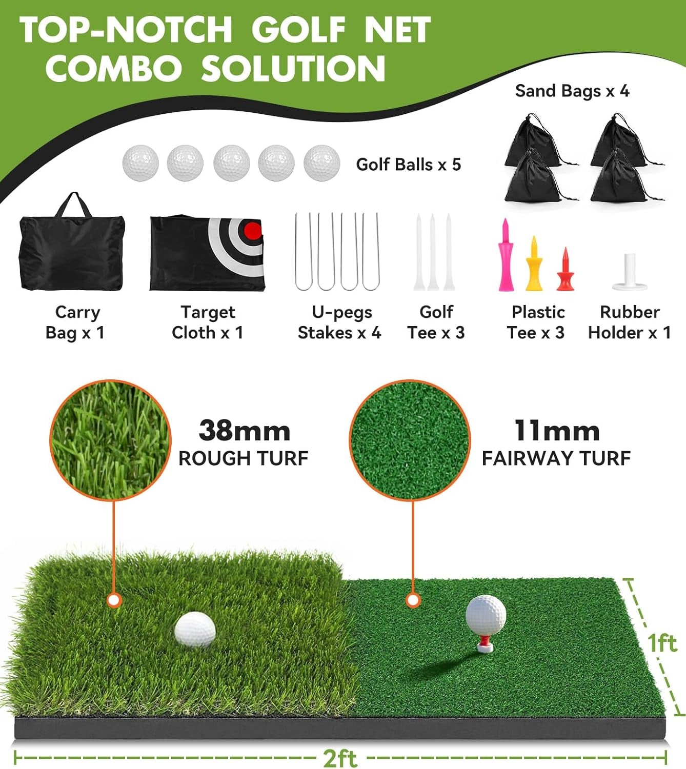 Golf Net: 10X7Ft Heavy Duty Golf Practice Hitting Net for Backyard Indoor Outdoor Training, with Dual-Turf Mat, Ideal Training Aid for Golfers Backyard Driving Chipping Swing