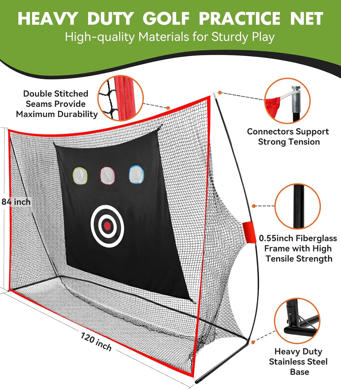 Golf Net: 10X7Ft Heavy Duty Golf Practice Hitting Net for Backyard Indoor Outdoor Training, with Dual-Turf Mat, Ideal Training Aid for Golfers Backyard Driving Chipping Swing