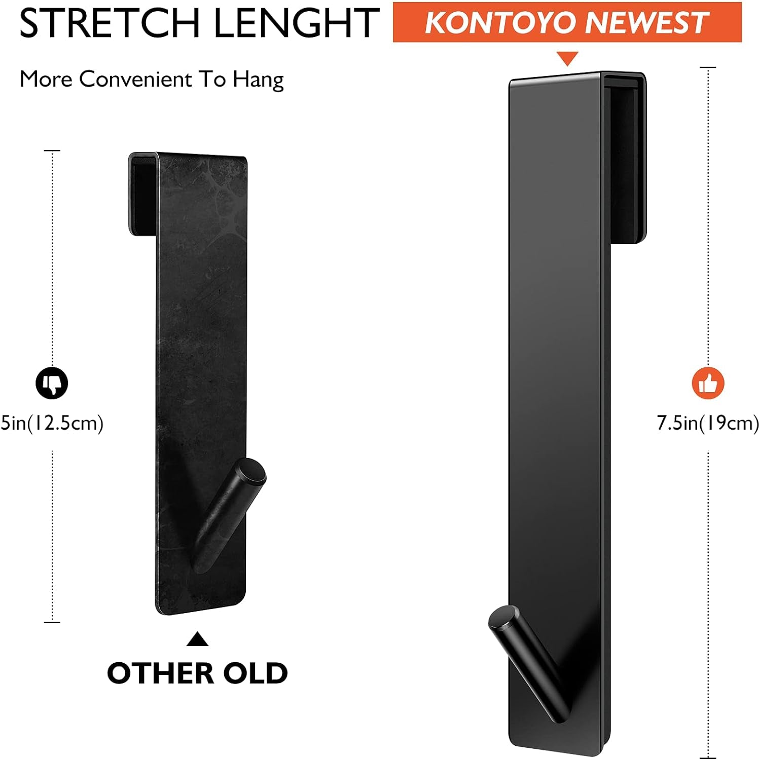 Shower Door Hooks(7.5 Inch),Extended over Door Hooks for Bathroom Frameless Glass,Stainless Steel Towel Hooks,Heavy Duty Rack Hooks for Robe,Towel-2 Pack, Black