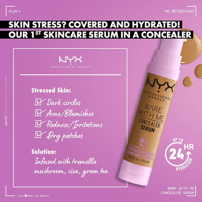 Concealer, under Eye Concealer, Bare with Me Serum, Satin and Natural Finish, Infused with Tremella Mushroom and Green Tea for 24HR Hydration, Vegan Formula - 03 Vanilla, 9.6Ml