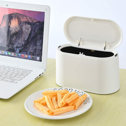 Mini Trash Can with Lid,Small Desk Trash Can,Countertop Mini Garbage Cans,Tiny Waste Basket,White,With 3 Roll Bags