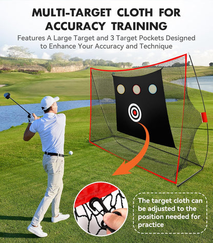 Golf Net: 10X7Ft Heavy Duty Golf Practice Hitting Net for Backyard Indoor Outdoor Training, with Dual-Turf Mat, Ideal Training Aid for Golfers Backyard Driving Chipping Swing