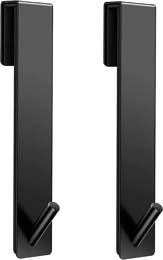Shower Door Hooks(7.5 Inch),Extended over Door Hooks for Bathroom Frameless Glass,Stainless Steel Towel Hooks,Heavy Duty Rack Hooks for Robe,Towel-2 Pack, Black