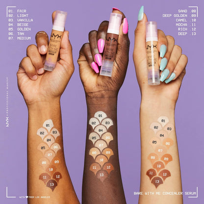 Concealer, under Eye Concealer, Bare with Me Serum, Satin and Natural Finish, Infused with Tremella Mushroom and Green Tea for 24HR Hydration, Vegan Formula - 03 Vanilla, 9.6Ml