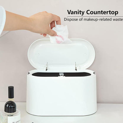 Mini Trash Can with Lid,Small Desk Trash Can,Countertop Mini Garbage Cans,Tiny Waste Basket,White,With 3 Roll Bags